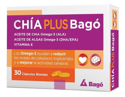Chía Plus Bagó Omega 3 Colesterol Triglicéridos 30 Cápsulas