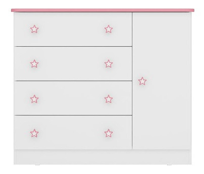 Jogo De Quarto Bebê Cômoda Com Guarda Roupa Branco Rosa