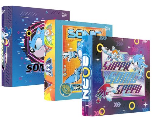 Pack X3 Carpetas Escolares 3 Anillos Sonic 2024 - Originales