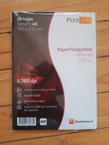 Papel Fotográfico Brillante Tamaño A5 15x21 200grs. 50 Hojas