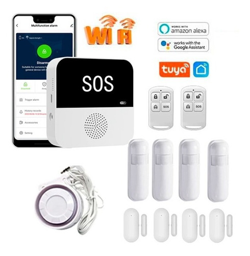Kit De Alarma Smart Wifi Con Bateria 8 Sensores + Sirena 