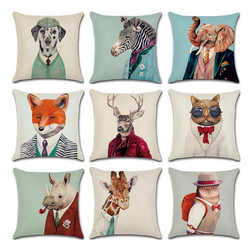 Set De 9 Fundas De Cojín, Estampado Mr Animal, 45 X 45 Cm