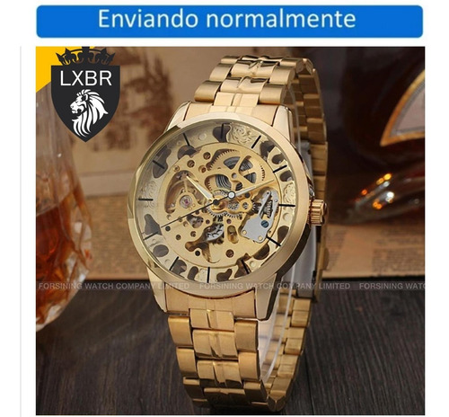 Relogio Automatico Esqueleto Dourado Automatico Lxbr R60