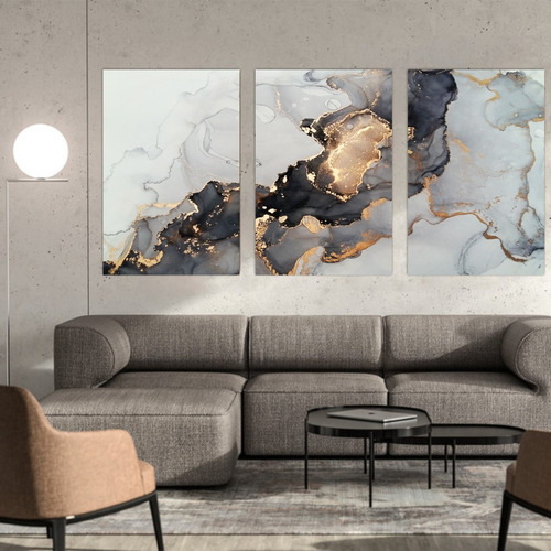Imagem 4 de 9 de Quadro Abstrato Em Arte Moderno Luxo Decorativo Jogo 3 Peças