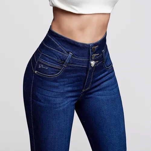 Jeans Dama Seven Push Up Colombiano Cintura Alta Moda Mujer