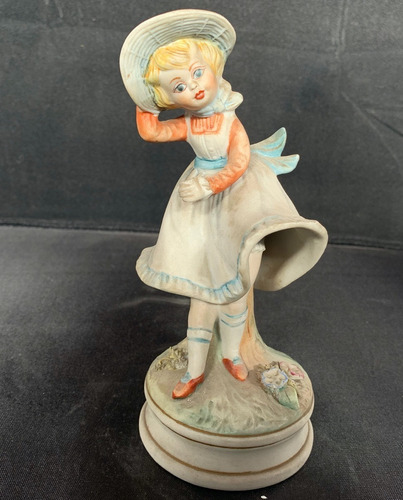 Escultura Porcelana 16cm Dama Con Vestido Largo Estatua Deco