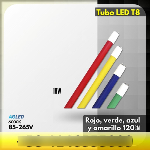 Tubo Led T8 18w Rojo 120cm 6000k 90-265v Vidrio