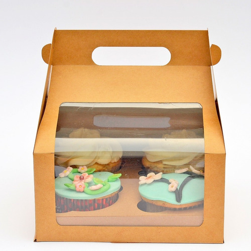 30 Cajas Cupcake Boxlunch 4 Cavs Color Kraft Sin Inserto