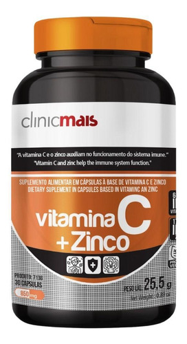 Vitamina C + Zinco 30 Cápsulas - Clinicmais