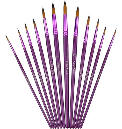 12 Unidades Brochas Púrpuras Finas Y Artísticas Para Para Pi