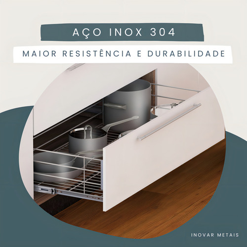 Gaveta Aramada Inox 304 Deslizante Para Módulo 800mm 7015 Aço Inox Gtb 770x160x480mm