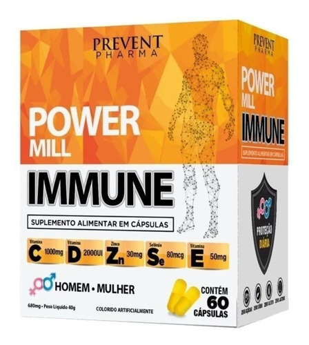 Power Immune Vitamina C D E Zinco Selenio 60caps Prevent