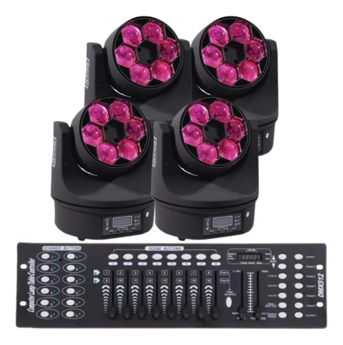 4 Moving Bee Eye 6 Leds Osram 15w Rgbw Quadriled + Mesa Dmx