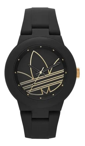 Reloj Negro Con Logo Dorado Dama Mod Adh3013