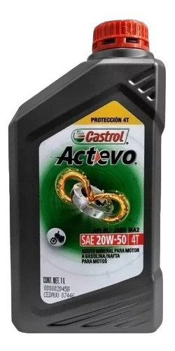 Aceite Castrol 20w50 Actevo Mineral  Moto Api Jaso Ma2