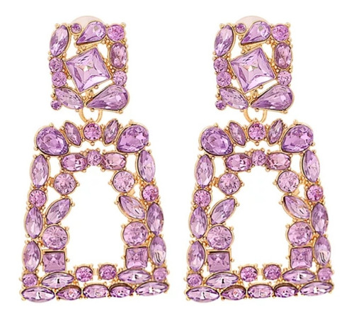 Finos Aretes Largos Fiesta Cristal Deep Purple Zircon 24kgp