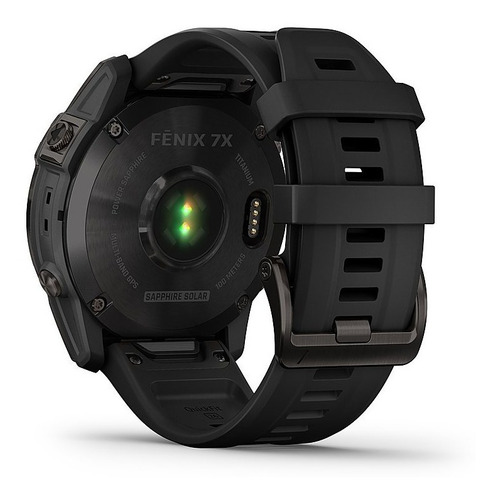 Smartwatch Garmin Zafiro Solar Fenix 7X 1.4" caja 51mm de polímero reforzado con fibra negra, malla negra de silicona y bisel carbon gray de titanio y dlc