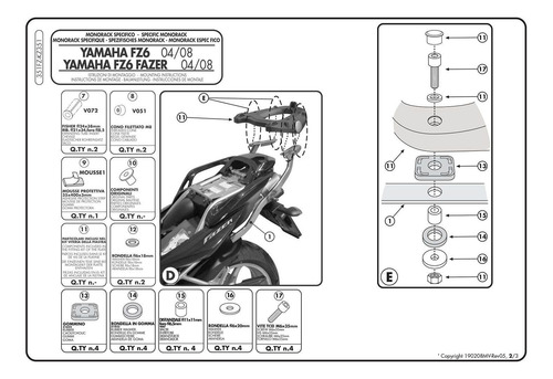 Bagageiro Rack Monokey Fz6 600 Fazer 04/11 Preto 351fz Givi