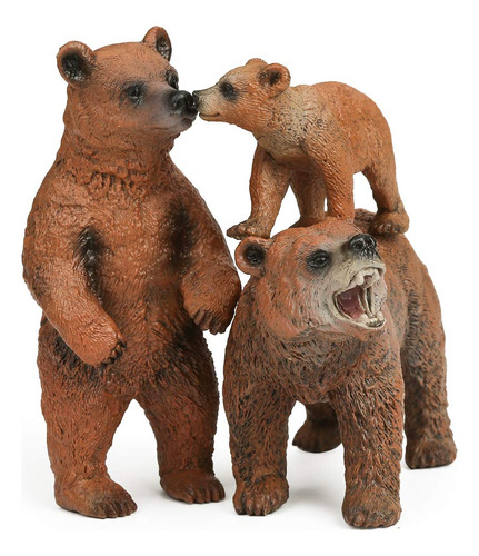 Grizzly Bear - Juego De Figuras Familiares De Oso De Bosque.