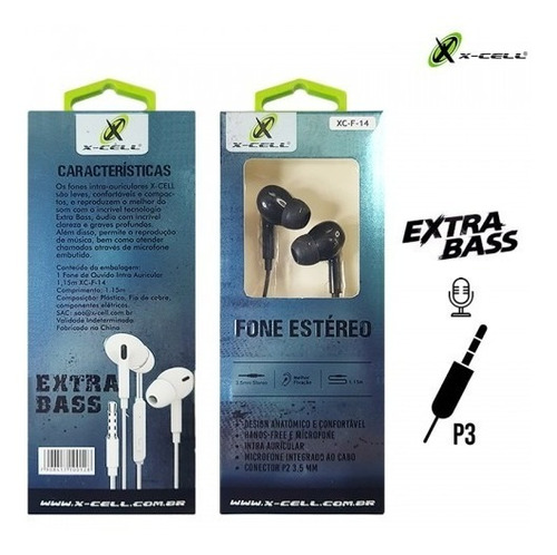 Fone E Mic Intra-ep-01-bla - Xc-f-14 Flex Gold X-cell 