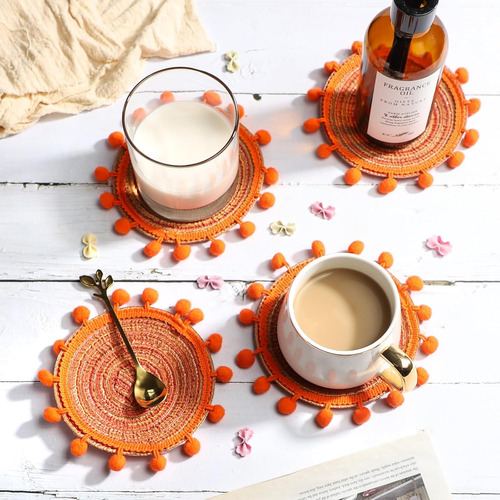 Posavasos De Mesa Tejidos De Algodón - Naranja