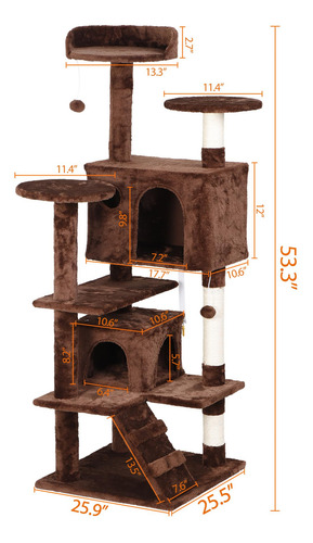 Árbol Para Gatos 137 Cm Con Varios Niveles Y Rascadores Marrón
