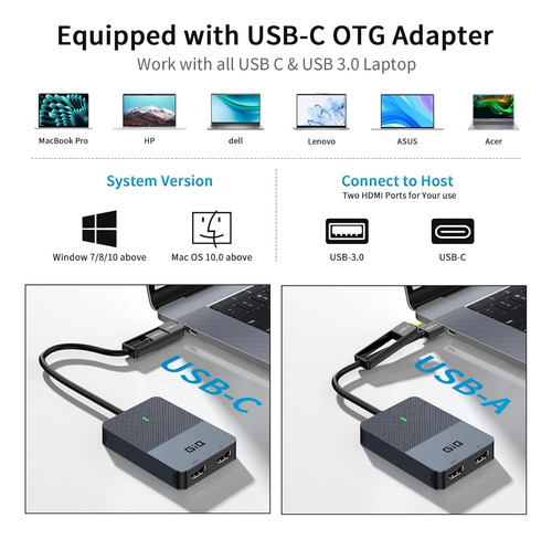 Hub Giq Displaylink - 4k Para 2 Telas Hdmi Mac Windows Linux
