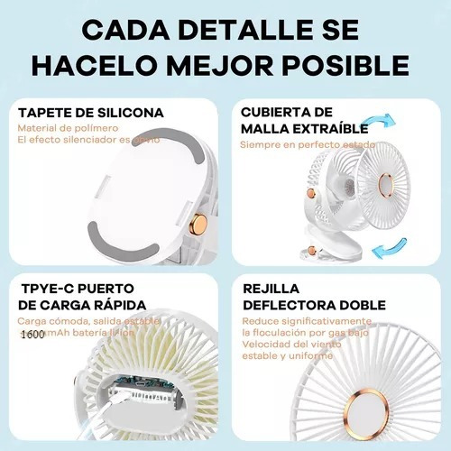Ventilador Mini De Escritorio Portatil Recargable Usb Y Luz