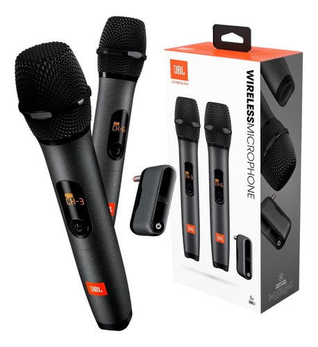 Kit con 02 micrófonos inalámbricos negros Jbl