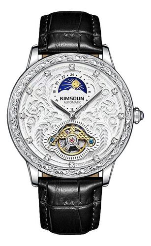 De Kimsdun Tourbillon Fase Lunar Reloj De Pulsera De Cuero