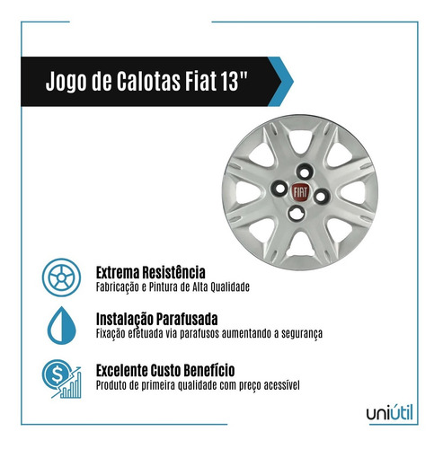 Kit 4 Jogo Calotas Aro 13 Fiat Uno Economy Way 2008/09 Prata