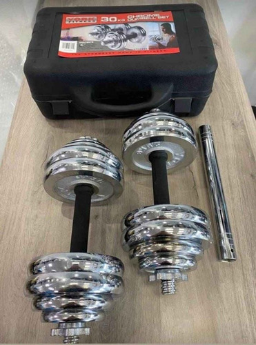 Imagen 2 de 3 de Set Pesas Mancuernas Discos Barra Gimnasio Gym 30kg Maletín