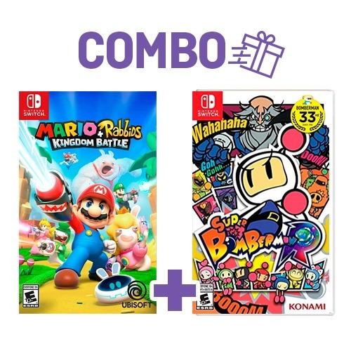 Combo Mario + Rabbids: Kingdom Battle + Super Bomberman R -