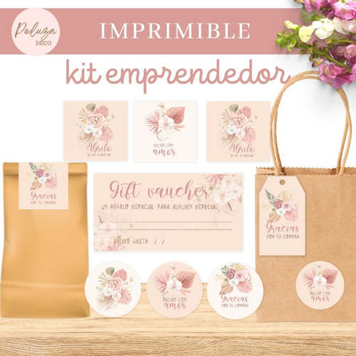 Kit Femenino Emprendedor Imprimible Tags, Tarjetas Gift Card