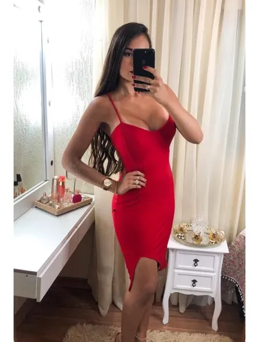 Vestido justo midi com fenda 2025