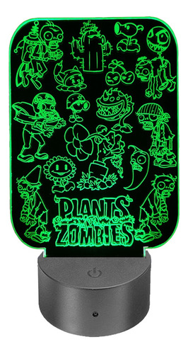 Lámpara Ilusión 3d  Plantas Vs Zombies + Control Remoto