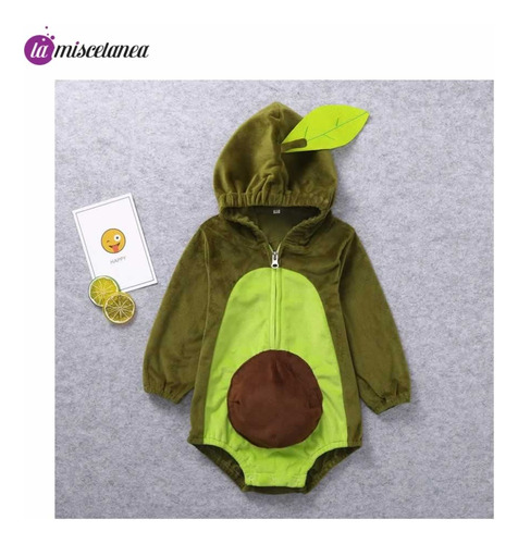 Body Mameluco Bebe Aguacate Corto Capucha Aguacate Disfraz