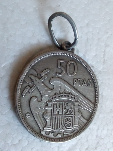 Moneda España 50 Ptas 1957 Colgante Aro Plata Imperdible