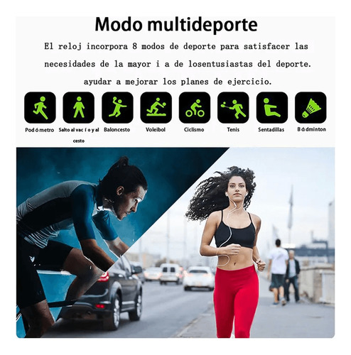 1.75'' Reloj Inteligente Mujeres Hombre Deportivo Llamada Bluetooth Color De La Correa Negro