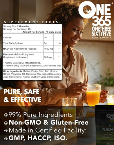 Suplemento Nad Nicotinamida Rib. Resveratrol 1500mg Gomitas Mezcla De Bayas