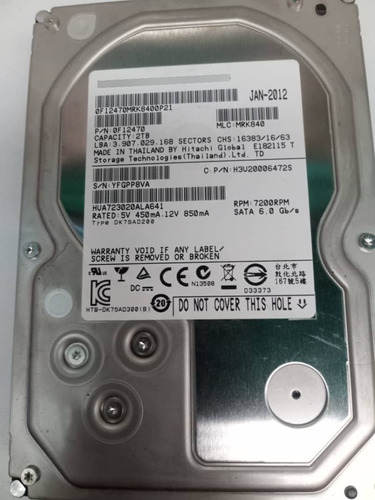 Disco Duro Hdd Hitachi 2tb 7200rpm. Favor Leer Descripción 