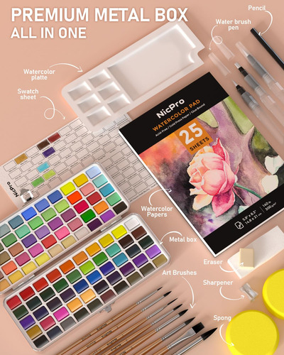 Kit De Acuarela 100 Colores Con Macarrón Metálico Y Fluoresc