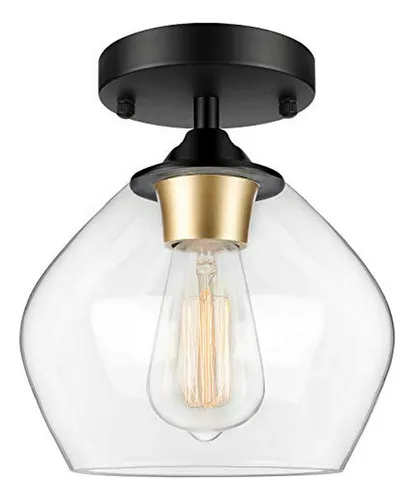 Luz De Techo Semi Flush Moderna Con Vidrio Claro - Industria