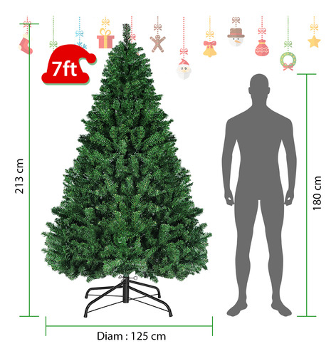 2.1m De Árbol De Navidad Artificial Verde Pino 1346 Ramas