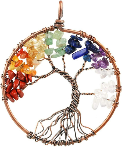 Sunyik Tumbled Gemstone Tree Of Life Pendant Necklace For Wo