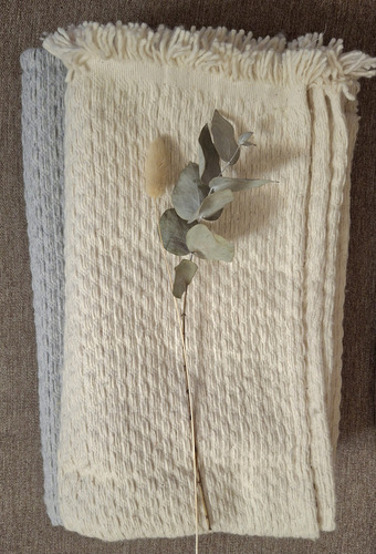 Manta Rústica Pie De Cama Algodón Doble Tejido Natural Tramado