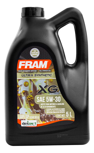 Aceite Para Motor 5w30 Fram Sintético 5 Litros