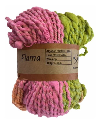 Flama 60% Algodón Y 40% Lana Pack 10 Madejas Verde Fucsia N