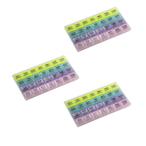 Kit Com 3 Caixa Comprimido Porta Medicamento Semanal Remédio