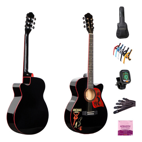 Guitarra Acústica Tamaño 40 Diseño Moderno Set De Accesorios Color Negro Material Del Diapasón Arce Orientación De La Mano Diestro